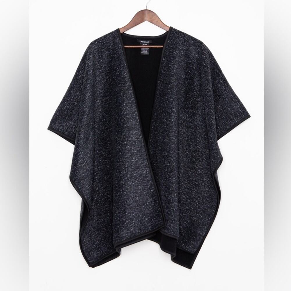 Ike Behar Reversible Ruana Poncho Womens OS Gray Black Open Front Wrap Cape